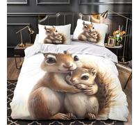 UFVZBNFAN 3D Print 3 Pcs Bedding Set Bed Decor Zipper Closure Design Extra Cute Squirrel Hug Duvet Cover Washable Wrinkle-Resistant for Children,Boys,Women Digital Comforter Cover Double（200x200cm）