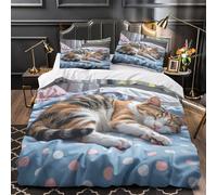 UFVZBNFAN 3D Print 3 Pcs Bedding Set Bedroom Decor Hidden Zipper Ultra Calm Cat Sleeping Comforter Cover Breathable All Season for Girls,Kids,Adults cozy Bedroom Quilt Cover Double（200x200cm）