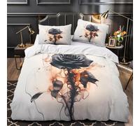 UFVZBNFAN 3D Print 3 Pcs Bedding Set Room Decor Hidden Zipper Super Black Rose Quilt Cover Durable All Season for Teens,Adults,Women istic Digital Duvet Cover Single（135x200cm）