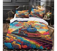 UFVZBNFAN 3D Print 3 Pcs Bedding Set Room Decor Zipper Super Soft Vibrant Train Journey Comforter Cover Durable Machine Washable for Kids,Teens,Women psychedelic Quilt Cover Double（200x200cm）