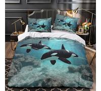 UFVZBNFAN 3D Print 3 Pieces Bedding Set Bed Decor Hidden Zipper Extra Orca Whale Comforter Cover Hypoallergenic Machine Washable for Girls,Teens,Adults Marine Wildlife Quilt Cover Single（140x200cm）
