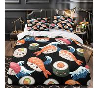 UFVZBNFAN 3D Print 3 Pieces Bedding Set Bed Decor Ultra Sushi Characters Quilt Cover Breathable Wrinkle-Resistant for Youth,Adults,Boys kawaii Food Duvet Cover Double（200x200cm）