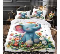 UFVZBNFAN 3D Print 3 Pieces Bedding Set Bed Decor Zipper Closure Ultra Cute Elephant Quilt Cover Breathable Wrinkle-Resistant for Youth,Adults,Boys Coon Animal Duvet Cover Single（135x200cm）