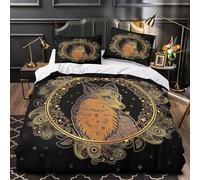 UFVZBNFAN 3D Print 3 Pieces Bedding Set Bed Decor Zipper Closure Ultra Fox Illustration Quilt Cover Breathable Wrinkle-Resistant for Youth,Adults,Boys Gold Ornate Duvet Cover Single（135x200cm）