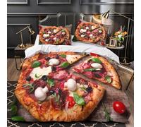 UFVZBNFAN 3D Print 3PCs Bedding Set Bed Decor Zipper Super Soft Delicious Pizza Comforter Cover Hypoallergenic Machine Washable for Kids,Adults,Youth Italian Cuisine Quilt Cover Single（135x200cm）