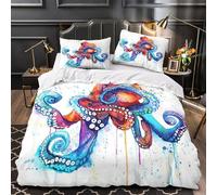 UFVZBNFAN 3D Print 3PCs Bedding Set Home Decor Design Extra Soft Octopus Duvet Cover Easy Care Hotel Quality for Teenagers,Boys,Women Watercolor Painting Comforter Cover Single（135x200cm）