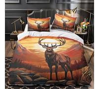 UFVZBNFAN 3D Print 3PCs Bedding Set Home Decor Hidden Zipper Ultra Wild Deer Standing Comforter Cover Breathable Anti-allergic for Teens,Adults,Kids Mountain Sunset Quilt Cover Super king（260x220cm）
