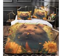 UFVZBNFAN 3D Printed 3 Pcs Bedding Set Bed Decor Hidden Zipper Extra Cute Hamster Comforter Cover Hypoallergenic Machine Washable for Girls,Teens,Adults Coon Animal Quilt Cover Single（135x200cm）