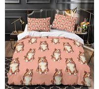 UFVZBNFAN 3D Printed 3 Pcs Bedding Set Bed Decor Hidden Zipper Extra Shetland Sheepdog Comforter Cover Hypoallergenic Machine Washable for Girls,Teens,Adults cute Coon Quilt Cover Double（200x200cm）