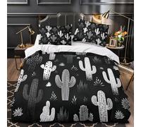 UFVZBNFAN 3D Printed 3 Pcs Bedding Set Bed Decor Zipper Closure Ultra Cactus Quilt Cover Breathable All Season for Youth,Adults,Children Black White Vector Duvet Cover King（220x240cm）