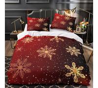UFVZBNFAN 3D Printed 3 Pcs Bedding Set Bed Decor Zipper Closure Ultra Christmas Snowflakes Quilt Cover Breathable All Season for Youth,Adults,Children gold Festive Duvet Cover Double（200x200cm）