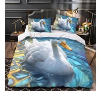 UFVZBNFAN 3D Printed 3 Pcs Bedding Set Home Decor Design Extra White Duck Floating Comforter Cover Hypoallergenic All Season for Kids,Adults,Teenagers istic Water Quilt Cover King（220x240cm）