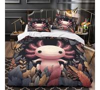 UFVZBNFAN 3D Printed 3 Pcs Bedding Set Home Decor Hidden Zipper Extra Soft Axolotl Coon Quilt Cover Hypoallergenic Wrinkle-Resistant for Adults,Girls,Children Duvet Cover Super king（260x220cm）