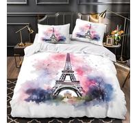UFVZBNFAN 3D Printed 3 Pcs Bedding Set Home Decor Hidden Zipper Super Soft Eiffel Tower Comforter Cover Durable Anti-allergic for Girls,Teens,Adults Watercolor Quilt Cover Double（200x200cm）