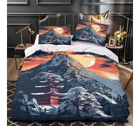 UFVZBNFAN 3D Printed 3 Pcs Bedding Set Room Decor Hidden Zipper Super Mountain Temple Comforter Cover Washable Easy Care for Teens,Women,Kids Asian Quilt Cover Double（200x200cm）