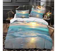 UFVZBNFAN 3D Printed 3 Pcs Bedding Set Sunset Beach Duvet Cover Home Decor Hidden Zipper Super Soft Breathable Durable Easy Care for Teens,Adults,Kids Ocean Sunset Quilt Cover Single（140x200cm）