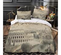 UFVZBNFAN 3D Printed 3-Piece Bedding Set Bed Decor Zipper Closure Extra Rome Landmark Comforter Cover Breathable Anti-allergic for Kids,Teens,Youth Vintage Cityscape Quilt Cover Single（140x200cm）