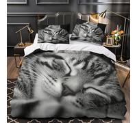 UFVZBNFAN 3D Printed 3-Piece Bedding Set Bed Decor Zipper Closure Ultra Soft Sleeping Cat Quilt Cover Breathable All Season for Youth,Adults,Children black White Duvet Cover Super king（260x220cm）