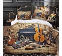 UFVZBNFAN 3D Printed 3-Piece Bedding Set Bedroom Decor Extra Musical Instruments Duvet Cover Durable Hotel Quality for Girls,Youth,Adults Vintage Music Collection Comforter Cover Single（140x200cm）