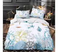 UFVZBNFAN 3D Printed 3-Piece Bedding Set Home Decor Design Ocean Sea Shells Duvet Cover Durable Hotel Quality for Girls,Youth,Children Vintage Nautical Comforter Cover King（220x240cm）