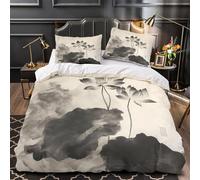 UFVZBNFAN 3D Printed 3-Piece Bedding Set Home Decor Ultra Lotus Flower Comforter Cover Machine Washable All Season for Adults,Kids,Children Chinese Ink Painting Duvet Cover Super king（260x220cm）