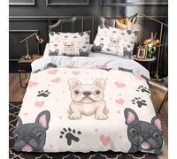 UFVZBNFAN 3D Printed 3-Piece Bedding Set Room Decor Zipper Extra Soft French Bulldog Cute Comforter Cover Breathable Wrinkle-Resistant for Youth,Boys,Children Coon Pet Quilt Cover King（220x240cm）