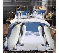 UFVZBNFAN 3D Printed 3-Piece Bedding Set Room Decor Zipper Super Soft Penguins in Snow Comforter Cover Durable Machine Washable for Kids,Teens,Women Antarctic Wildlife Quilt Cover Double（200x200cm）