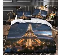 UFVZBNFAN 3D Printed 3 Pieces Bedding Set Bed Decor Hidden Zipper Super Eiffel Tower Night Quilt Cover Durable Wrinkle-Resistant for Adults,Kids,Teenagers Paris Skyline Duvet Cover Double（200x200cm）