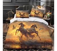 UFVZBNFAN 3D Printed 3 Pieces Bedding Set Bed Decor Hidden Zipper Ultra Soft Wild Horses Galloping Quilt Cover Breathable Anti-allergic for Kids,Adults,Teenagers Duvet Cover Single（135x200cm）