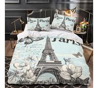 UFVZBNFAN 3D Printed 3 Pieces Bedding Set Bed Decor Super Soft Paris Eiffel Tower Quilt Cover Washable Wrinkle-Resistant for Youth,Kids,Women Vintage Travel Duvet Cover Single（135x200cm）