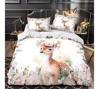 UFVZBNFAN 3D Printed 3 Pieces Bedding Set Home Decor Extra Soft Baby Deer Comforter Cover Durable Machine Washable for Children,Kids,Women Watercolor Floral Quilt Cover Single（135x200cm）