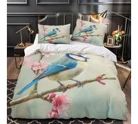 UFVZBNFAN 3D Printed 3 Pieces Bedding Set Room Decor Hidden Zipper Super Soft Blue Bird Perched Quilt Cover Durable Easy Care for Adults,Women,Teens Spring Floral Duvet Cover Double（200x200cm）
