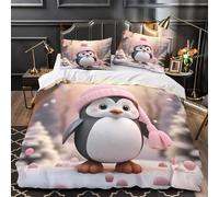 UFVZBNFAN 3D Printed 3 Pieces Bedding Set Room Decor Hidden Zipper Super Soft Cute Penguin Winter Quilt Cover Durable Easy Care for Adults,Women,Teens coon Festive Duvet Cover King（220x240cm）
