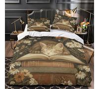 UFVZBNFAN 3D Printed 3 Pieces Bedding Set Room Decor Zipper Closure Design Super Cute Cat Sleeping Quilt Cover Washable Wrinkle-Resistant for Kids,Women,Teenagers Duvet Cover Single（140x200cm）