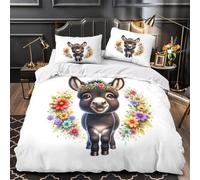 UFVZBNFAN 3D Printed 3PCs Bedding Set Bed Decor Zipper Closure Design Super Soft Cute Donkey Comforter Cover Washable Hypoallergenic for Boys,Girls,Adults Floral Coon Quilt Cover Single（135x200cm）