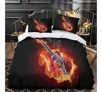 UFVZBNFAN 3D Printed 3PCs Bedding Set Bedroom Decor Hidden Zipper Super Guitar Flames Comforter Cover Washable Hypoallergenic for Girls,Kids,Teenagers Rock Music Quilt Cover Super king（260x220cm）