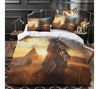UFVZBNFAN 3D Printed 3PCs Bedding Set Home Decor Hidden Zipper Extra Native Warrior Quilt Cover Washable All Season for Adults,Kids,Girls Indigenous Ceremonial Duvet Cover Single（135x200cm）