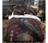 UFVZBNFAN 3D Printed 3PCs Bedding Set Home Decor Hidden Zipper Super Soft Dark Raven Perched Quilt Cover Easy Care Machine Washable for Teenagers,Boys,Women Gothic Floral Duvet Cover King（220x240cm）
