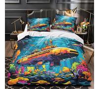 UFVZBNFAN 3D Printed 3PCs Bedding Set Room Decor Hidden Zipper Ultra Underwater Submarine Comforter Cover Hypoallergenic All Season for Youth,Kids,Teens vibrant Coon Quilt Cover Single（135x200cm）