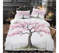 UFVZBNFAN Cherry Blossom Tree Copripiumino 3 Pezzi stampa di 3D microfibra ultra morbida con federa digital Set Di Copripiumino con federa per cuscini soffice for coppie Single（135x200cm）