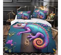 UFVZBNFAN Colorful Lizard Set Di Copripiumino microfibra ultra morbida 3 Pezzi stampa 3D con federa Fantasia Set Di Copripiumino con federa per cuscini soffice for adolescenti Super king（260x220cm）
