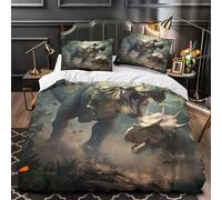 UFVZBNFAN Dinosaur Battle copripiumino 3 Pezzi microfibra traspirante stampa di 3D con federa Prehistoric Jungle Set Di Copripiumino cerniera ariosa traspirante for ragazzi King（220x240cm）
