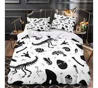 UFVZBNFAN Dinosaur Bones copripiumino 3 Pezzi microfibra ultra morbida stampa 3D con federa hand Drawn Disegno Set Di Copripiumino cerniera ariosa ultra morbido for adolescenti Single（135x200cm）