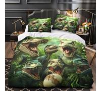 UFVZBNFAN Dinosaur Family Set Di Copripiumino stampa 3D con federa per cuscini 3 Pezzi microfibra traspirante prehistoric Jungle copripiumino morbido e comodo for ragazzi Single（135x200cm）