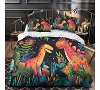 UFVZBNFAN Dinosaur Jungle Copripiumino 3 Pezzi motivo 3D microfibra ultra morbida con cerniera Colorful Coon Set Di Copripiumino con federa per cuscini ariosa for coppie King（220x240cm）