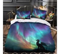 UFVZBNFAN Drago Silhouette Set Di Copripiumino stampa 3D con federa per cuscini 3 Pezzi microfibra traspirante Fantasia Night Sky copripiumino morbido e comodo for ragazzi Double（200x200cm）