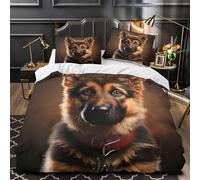 UFVZBNFAN German Shepherd Puppy Set Di Copripiumino 3 Pezzi microfibra morbida stampa 3D con cerniera istic Portrait Set Di Copripiumino cerniera ariosa traspirante for ragazzi Super king（260x220cm）
