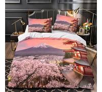 UFVZBNFAN Mount Fuji View Set Di Copripiumino 3 Pezzi microfibra morbida motivo 3D con cerniera Japanese Tempio ry Set Di Copripiumino con federa per cuscini ariosa for coppie Super king（260x220cm）