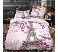 UFVZBNFAN Paris Eiffel Tower Copripiumino 3 Pezzi stampa di 3D microfibra morbida con cerniera Romantic Pink Blossom Set Di Copripiumino cerniera ariosa traspirante for ragazzi Double（200x200cm）