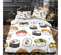 UFVZBNFAN Sushi Characters Set Di Copripiumino 3 Pezzi microfibra morbida stampa 3D con cerniera kawaii Cute Food Set Di Copripiumino cerniera ariosa traspirante for ragazzi Single（140x200cm）